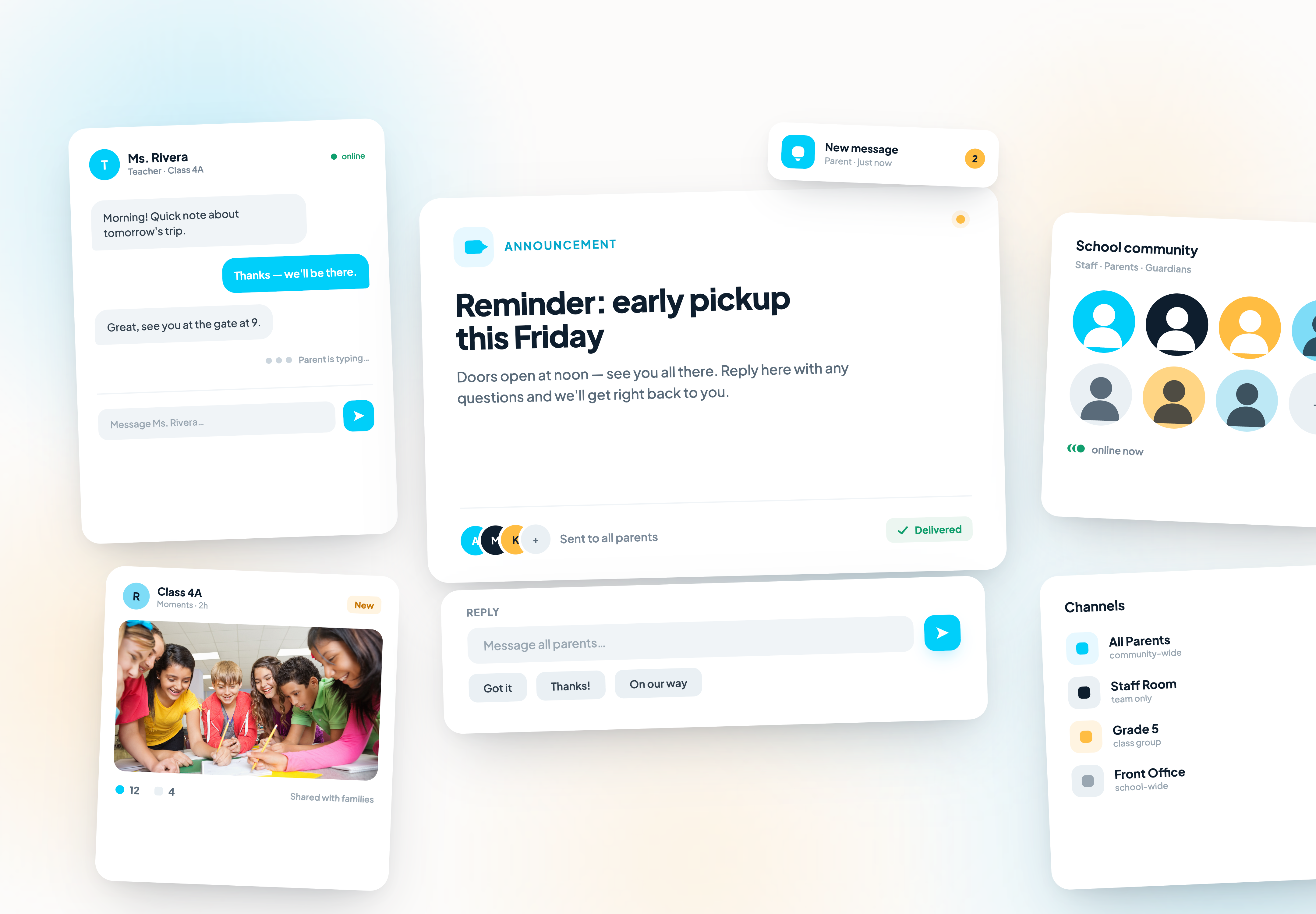 Coligo school communication — announcements, parent messaging, and channels